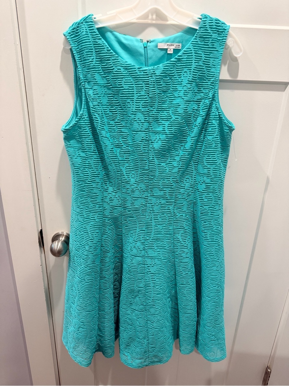 Studio One New York Aqua Textured Fit Flare Dress Size 18 Sleeveless Party